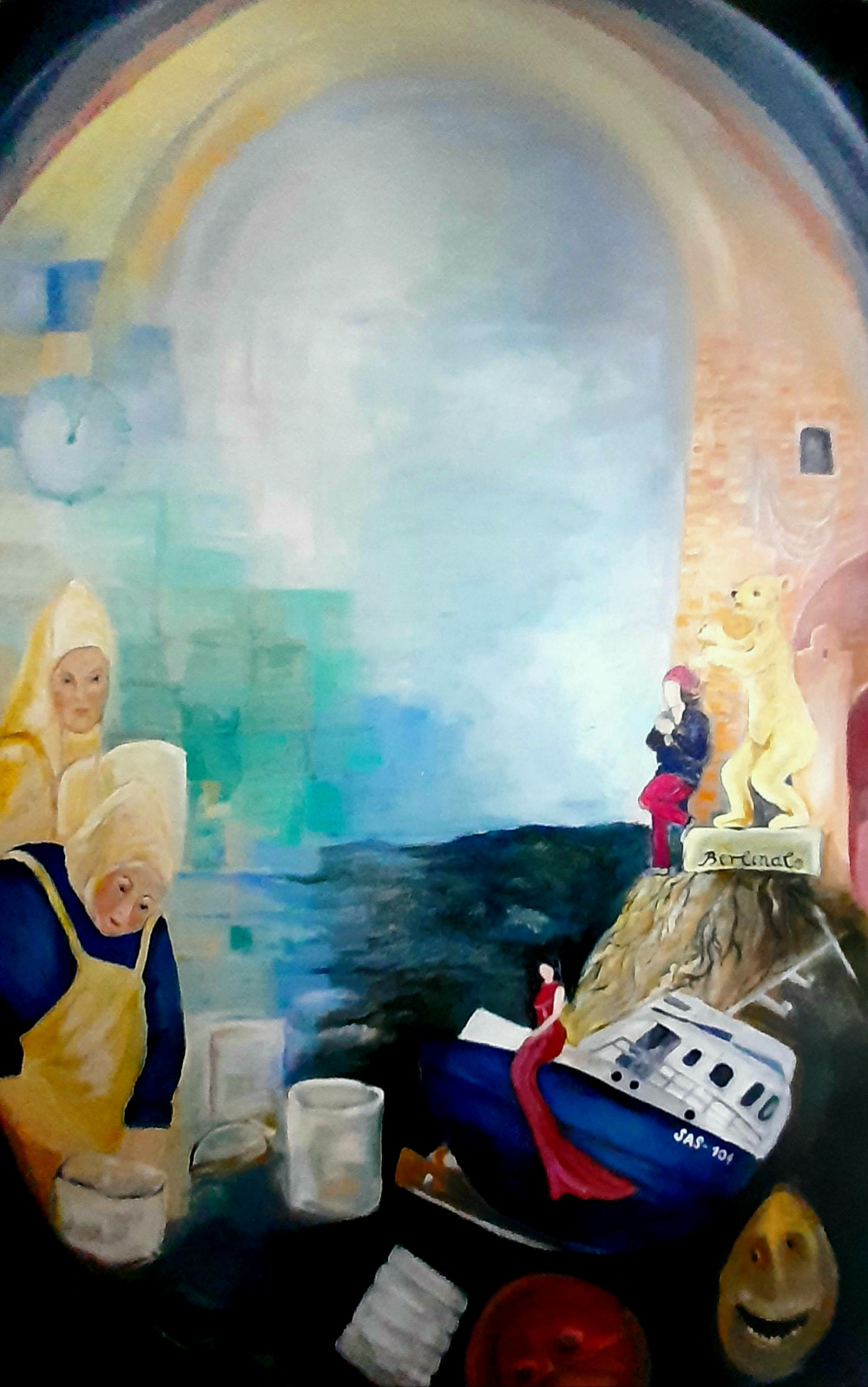Ölmalerei Die Drei Gastarbeiter 2020 Artist Gabriele Apfeld Ausschnitt